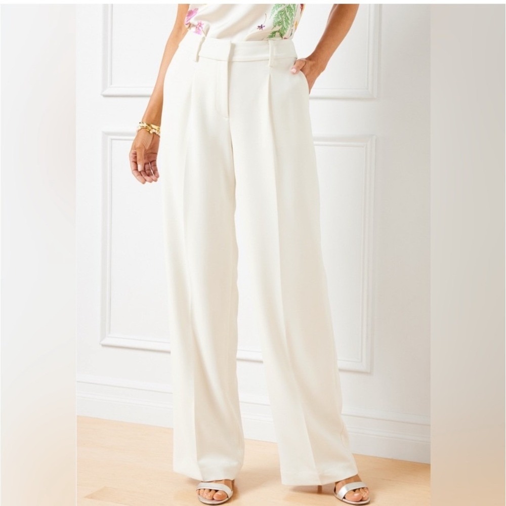 Talbots Weston Pant Women 16P Cream NEW‎ High Waist Wide Leg Trousers 56925401